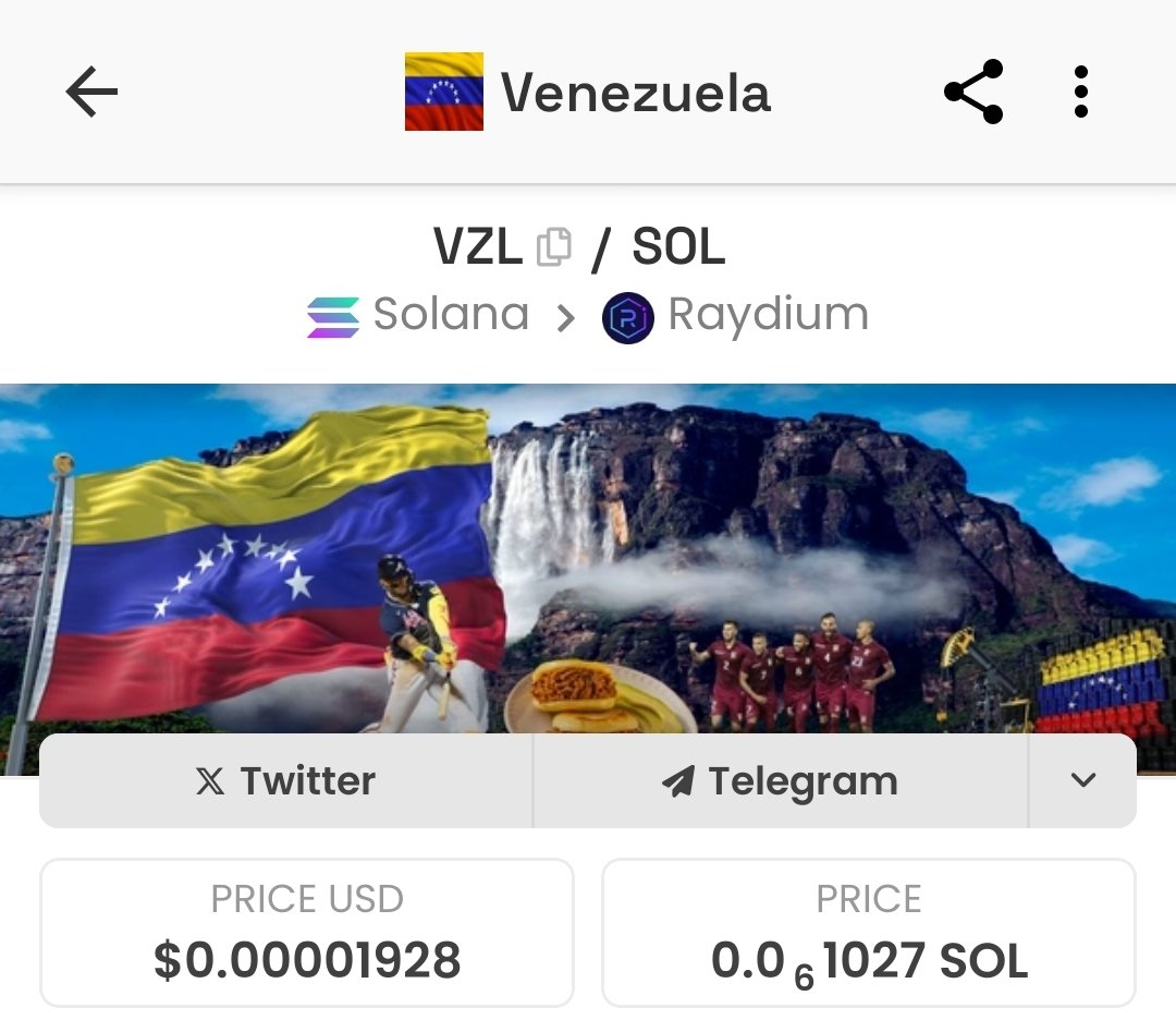 <a href="/VenezuelaInSOL/">Venezuela</a> 
$vzla
#crypto 
#memecoin 

it's pumping 

se va🦍🦍🦍🦍
