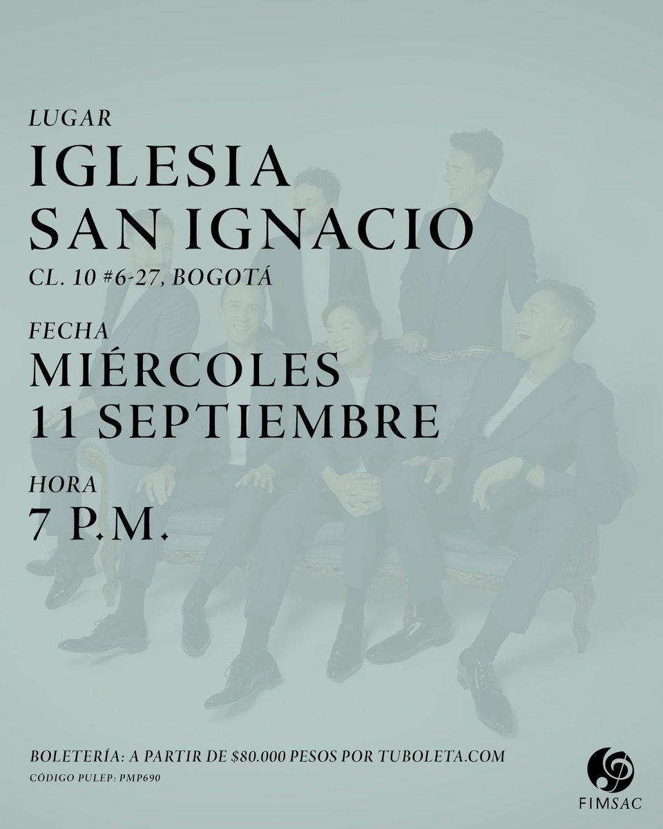 FMSBogota's tweet photo. Gran debut de The @kingssingers en el #FIMSAC con su programa Legacies: una selección de música sacra y tradicional de todos los tiempos, desde compositores renacentistas como William Byrd, Thomas Tallis o Clément Jannequin, hasta los Beatles.
Entradas por @Tuboletaoficial https://t.co/RqG7X2cp4L
