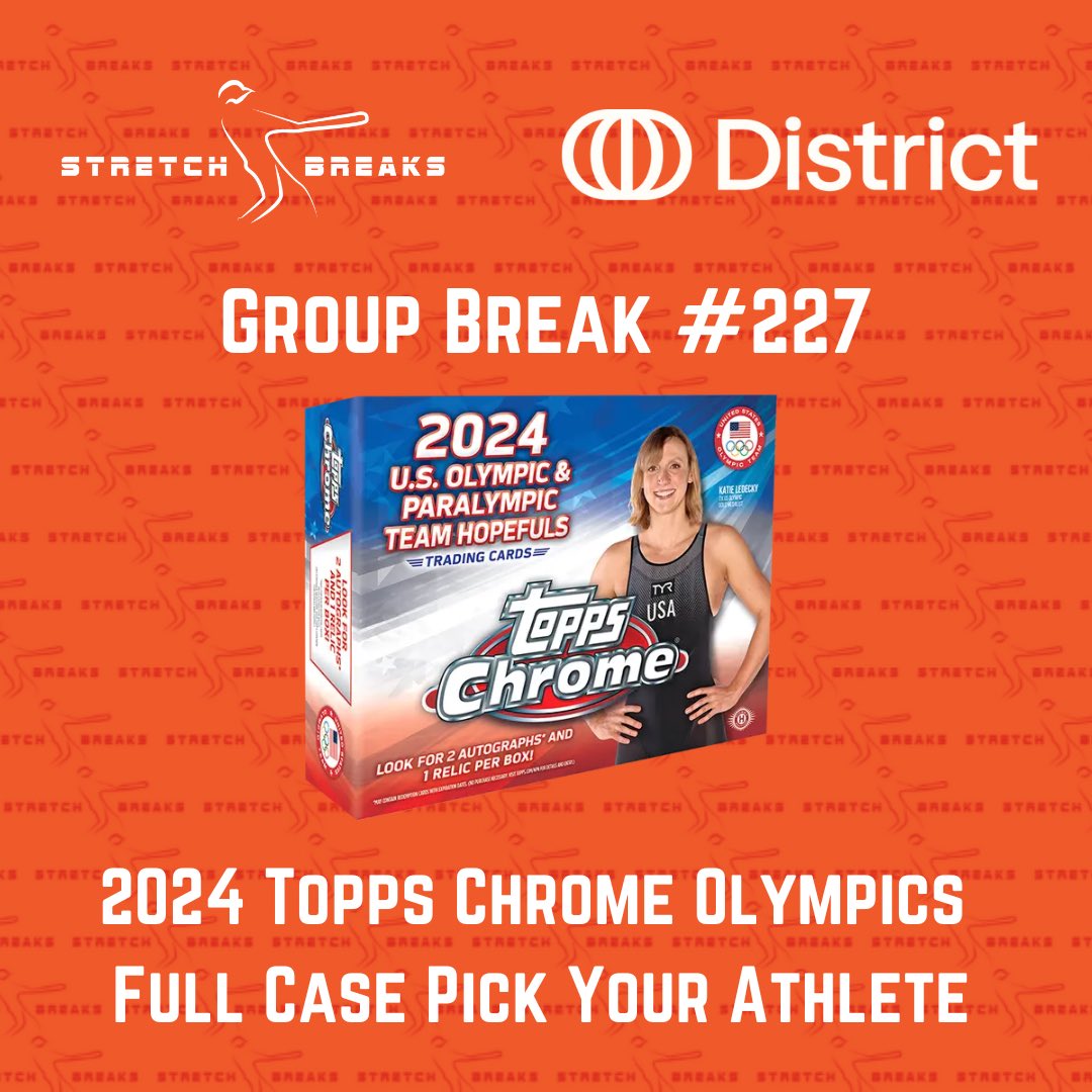 Stretch_Breaks's tweet photo. 🥇Group Break #227 🥇

2024 Topps Chrome Olympic &amp; Paralympic Hopefuls Full Hobby Case Pick Your Athlete

Comment below to claim your spots! 

🏷️ Offers are now open on all remaining athletes

**A flat $5 for shipping will be added to your player claims https://t.co/orFOqBXzQW