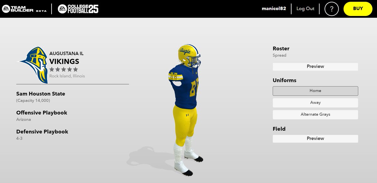 MatthewNicol82's tweet photo. Well I've been on vacation w/ limited internet since the game dropped, but back at home and put together my @AugieILfootball #CFB25  team HOME + AWAY + ALTERNATE GRAYS @d3football #d3fb @D3FBHuddle #CCIW