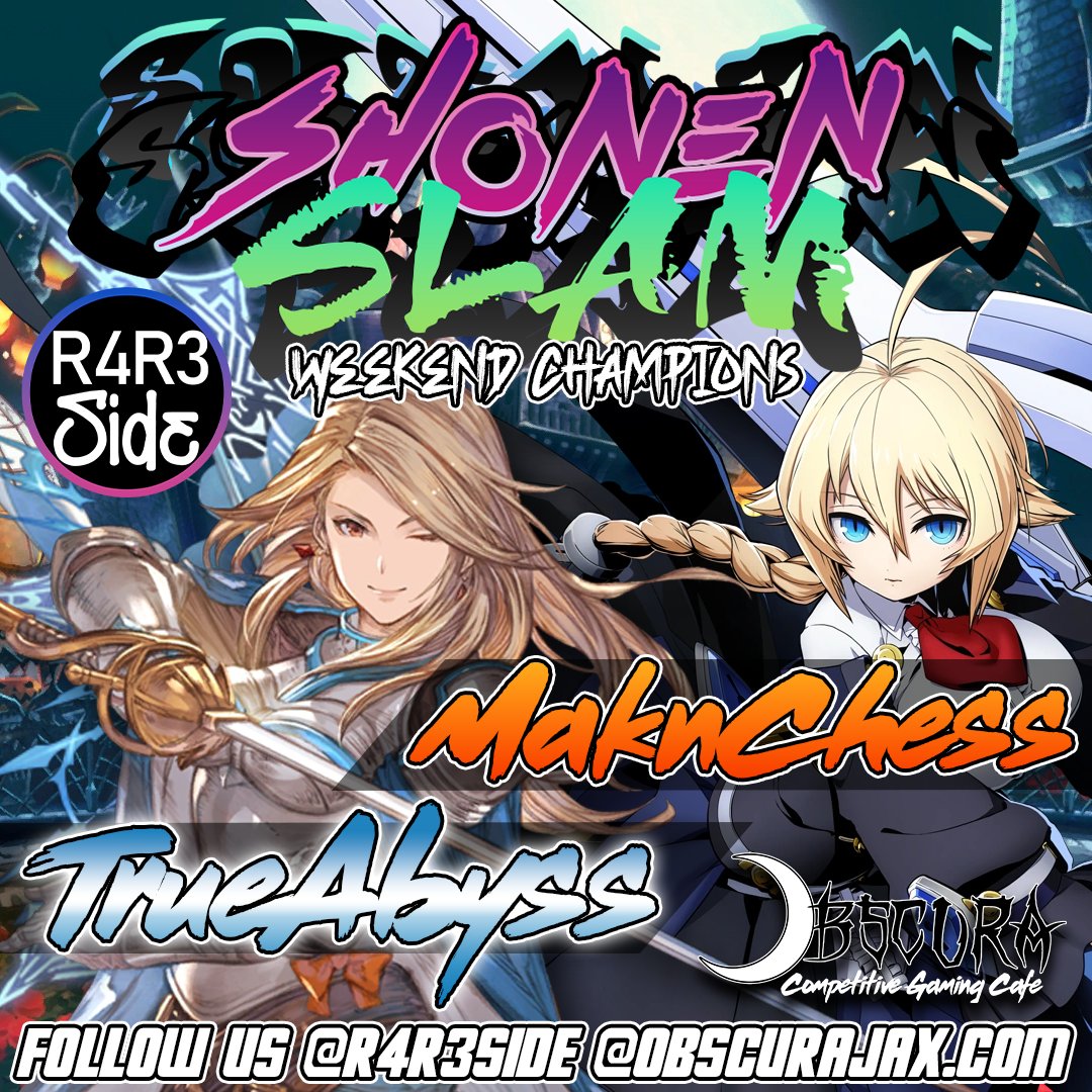 R4R3side's tweet photo. Congrats to our #ShonenSLAM Monthly Champions @Maknchess1194 and @TRUEABYSS1 be sure to follow us on https://t.co/XPLGzTpN9L for the next one held at @ObscuraJAX !
Or join us on Wednesdays for our casual meet-up! https://t.co/PBU6W8wWaS