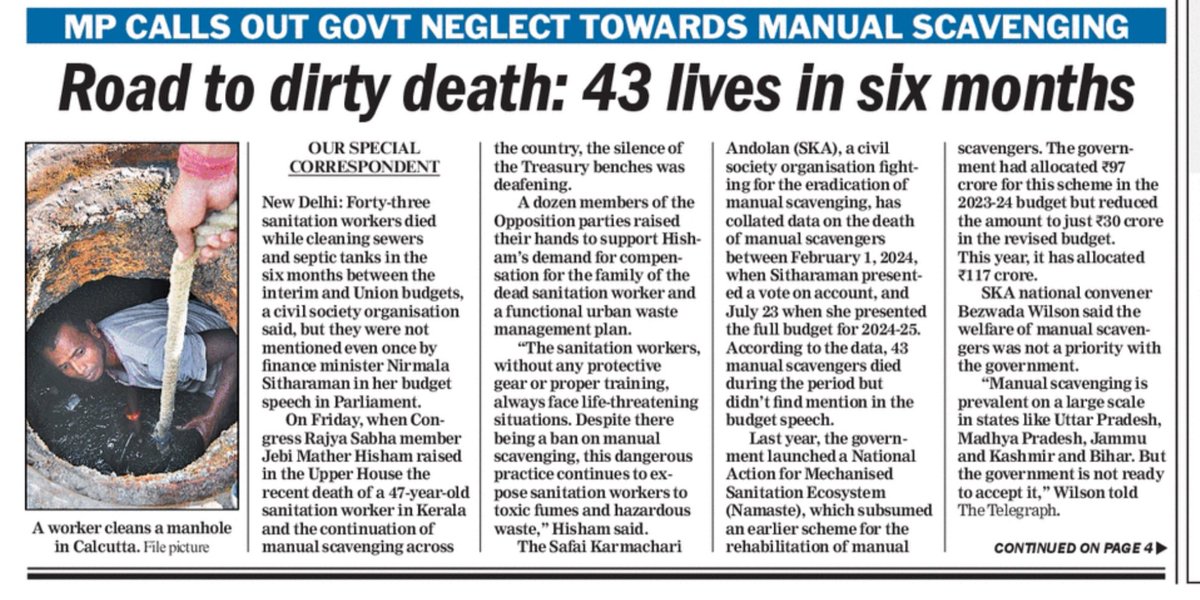 NehaKoppula's tweet photo. 43 sanitation workers died while cleaning sewers and septic tanks in the 6 months between the interim and Union budgets
#MSAct2013 https://t.co/aFnf4RKgCG