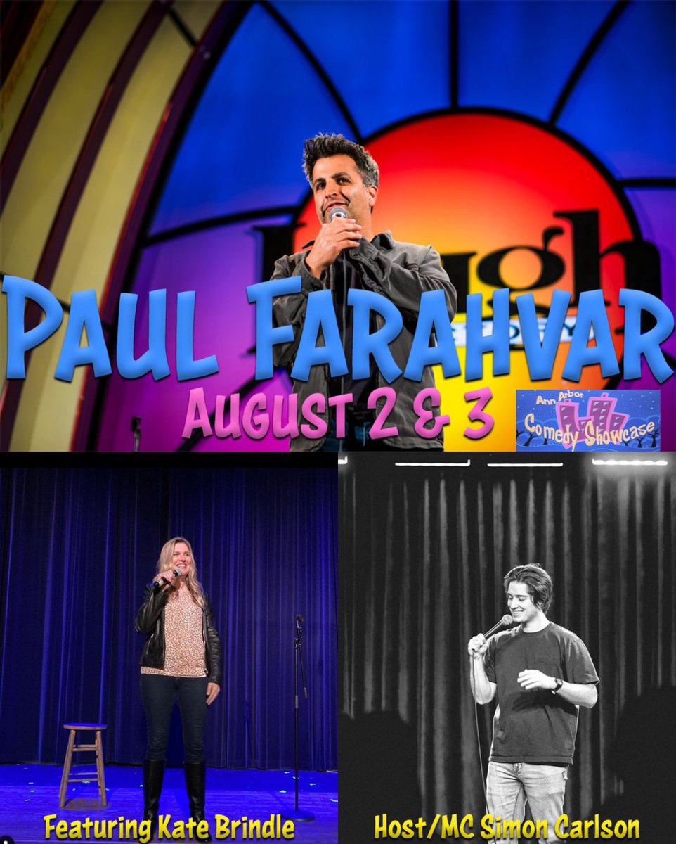 Ann Arbor Comedy Showcase (@aacomedy) on Twitter photo This weekend get a dose of laughter in with <a href="/paulfarahvar/">Paul Farahvar Laugh Factory Chi Monday June 16th</a> <a href="/katebrindle/">Kate Brindle</a> Simon Carlson This weekend get a dose of laughter in with <a href="/paulfarahvar/">Paul Farahvar Laugh Factory Chi Monday June 16th</a> <a href="/katebrindle/">Kate Brindle</a> Simon Carlson