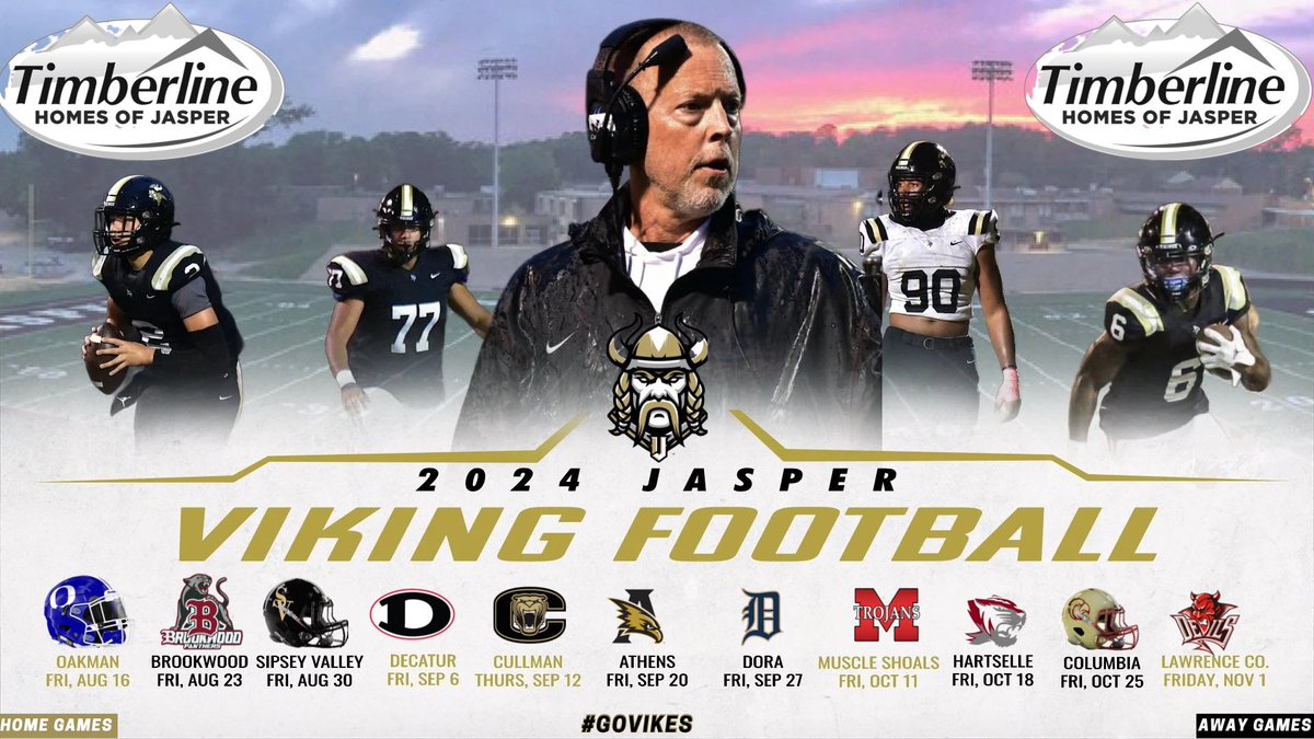 Get ready Viking Fans…. 19 Days until <a href="/JasperVikes_FB/">Jasper High School Football</a> Jamboree vs @OakmanFootball ! We can’t wait! Get your tickets now at gofan.co/event/1575027?… or students buy your All-Sports Passes through your My School Bucks account! <a href="/Timberlinehome1/">Timberlinehomes_Jasper</a> #GoVikes