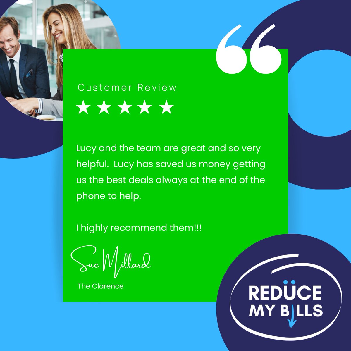 ⭐⭐⭐⭐⭐
We're over the moon with this glowing 5-star review! Customer satisfaction is our top priority, and we're thrilled to see such positive feedback. Thank you Sue for choosing us! 🤩

#ReduceMyBills #CustomerServiceGuaranteed #NoCommission #NoHiddenFees