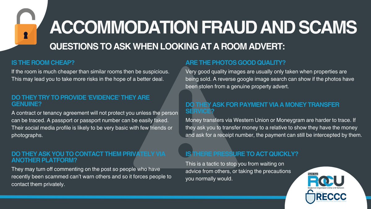 NE_ROCU's tweet photo. 👇 Check out the below info from our Economic Crime Team about #AccommodationFraud
👀 Know what to look for and report any concerns you have to @actionfrauduk https://t.co/EDReM4ef2g