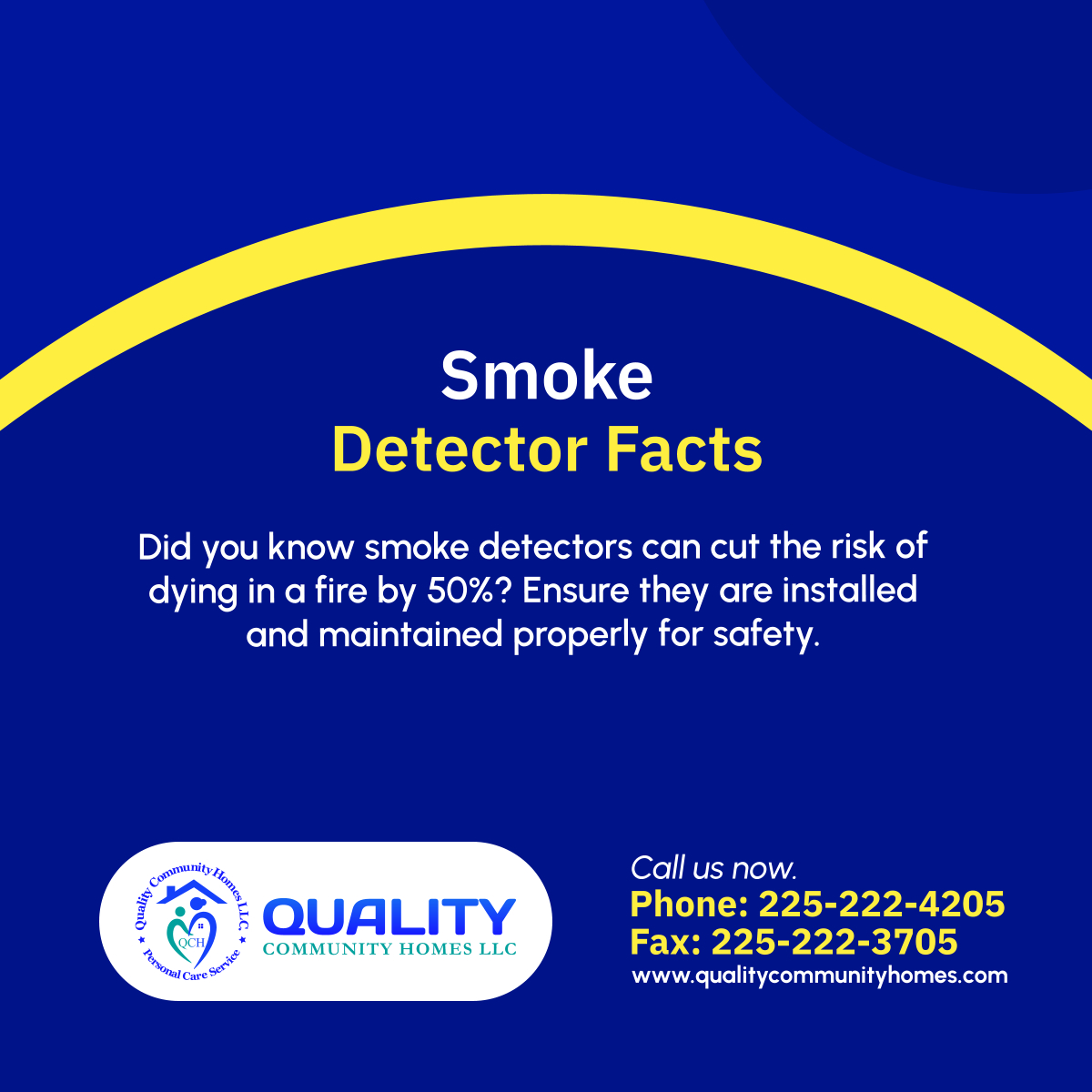 QualityHomesLLC's tweet photo. Did you know? Properly maintained smoke detectors reduce the risk of fire-related deaths by 50%. Ensure your home is protected! 

#GreensburgLA #HomeCare #FireSafetyFacts https://t.co/gYtwNN9EXN