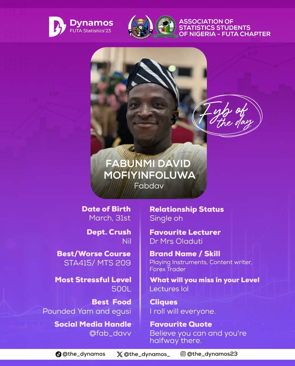 THE_DYNAMOS_'s tweet photo. Meet our DYNAMO of the day, 

Fabunmi David is an easygoing individual with a calm personality. ☮️

Fabdav is the second shortest person in our class, or rather he is the shortest male in our class. 😂😂😂

David is God-fearing and a devoted lover of God. https://t.co/uhwBnUUTDh