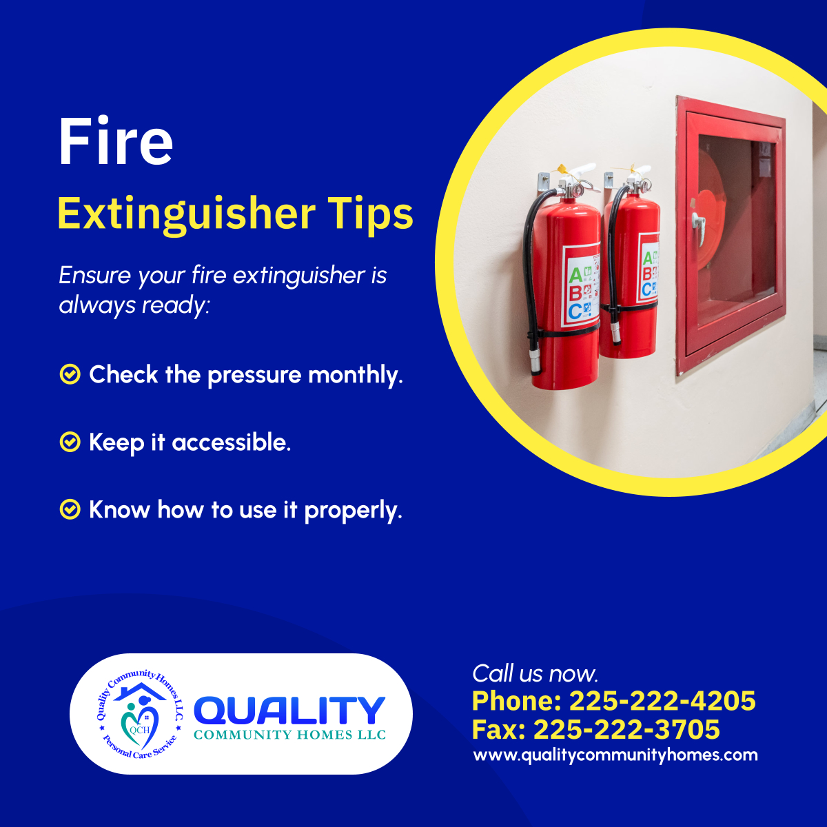 QualityHomesLLC's tweet photo. Is your fire extinguisher ready? Check the pressure monthly, keep it accessible, and know how to use it properly. Safety first! 

#GreensburgLA #HomeCare #FireSafety https://t.co/sLpz6oaoq2