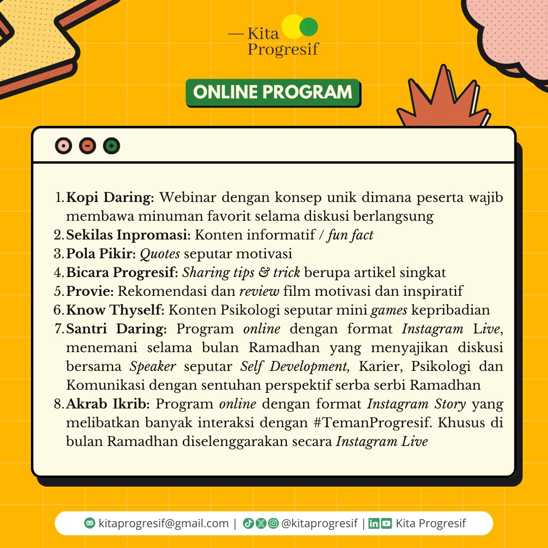 KitaProgresif's tweet image. Apa saja yang bisa kamu temukan di sini?
🌟 CV Review &amp;amp; Career Counseling
🌟 Soft Skill Course
🌟 Partnership

Geser untuk informasi lebih banyak tentang Kita Progresif!

——#BerkaryaBermanfaat
——#ProgresifProfesional
