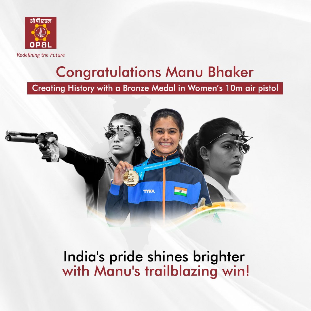 OpalIndiaIn's tweet photo. Witnessing history in the making!
Congratulations to our shooting star @realmanubhaker on winning India's first medal at the 2024 Paris Olympics!
#India #ManuBhaker #Olympics2024 #Olympics #IndianAthletes #CheerForTeamIndia #OPaL #OPaLians https://t.co/myUDvWHAFv