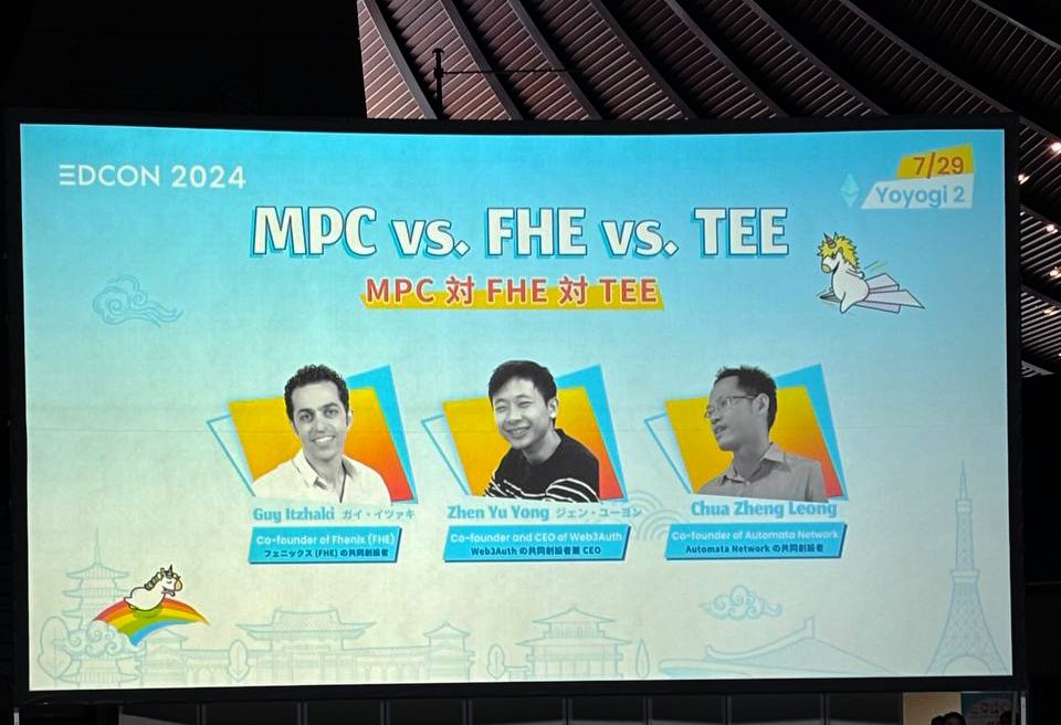 Web3Auth's tweet photo. The much-anticipated panel on MPC vs. FHE vs. TEE is happening now at @EDCON2024! 🔥 https://t.co/kTN0Ag7llt