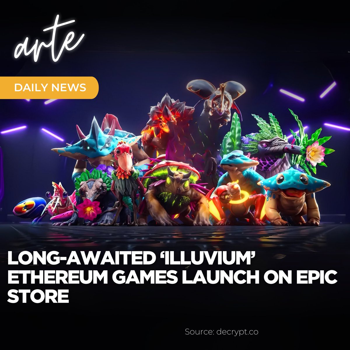 📢 arte Daily News

Long-Awaited ‘Illuvium’ @Ethereum #Games Launch on Epic Store. 

<a href="/illuviumio/">Illuvium</a> launched three interconnected sci-fi fantasy games on <a href="/EpicGames/">Epic Games Store</a> Store, offering diverse gameplay and ongoing airdrop rewards.

Learn more: tinyurl.com/mr47ymv8

@decryptmedia