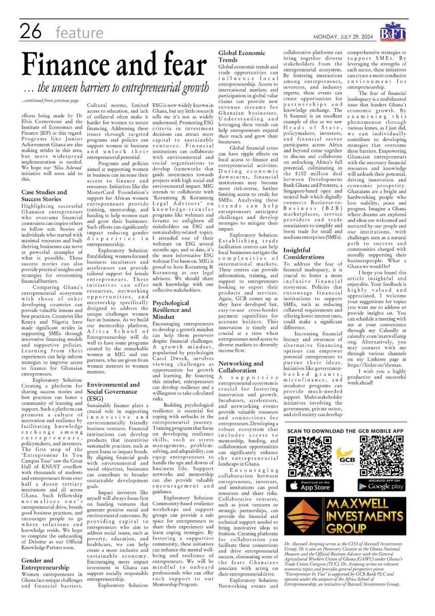 #Ghana boasts abundant talent and wisdom, yet many capable individuals shy away from pursuing #innovative ventures. The primary reason? A pervasive and persistent fear of financial inadequacy. 

Many now believe that no matter how hard they try, they will always be thwarted by