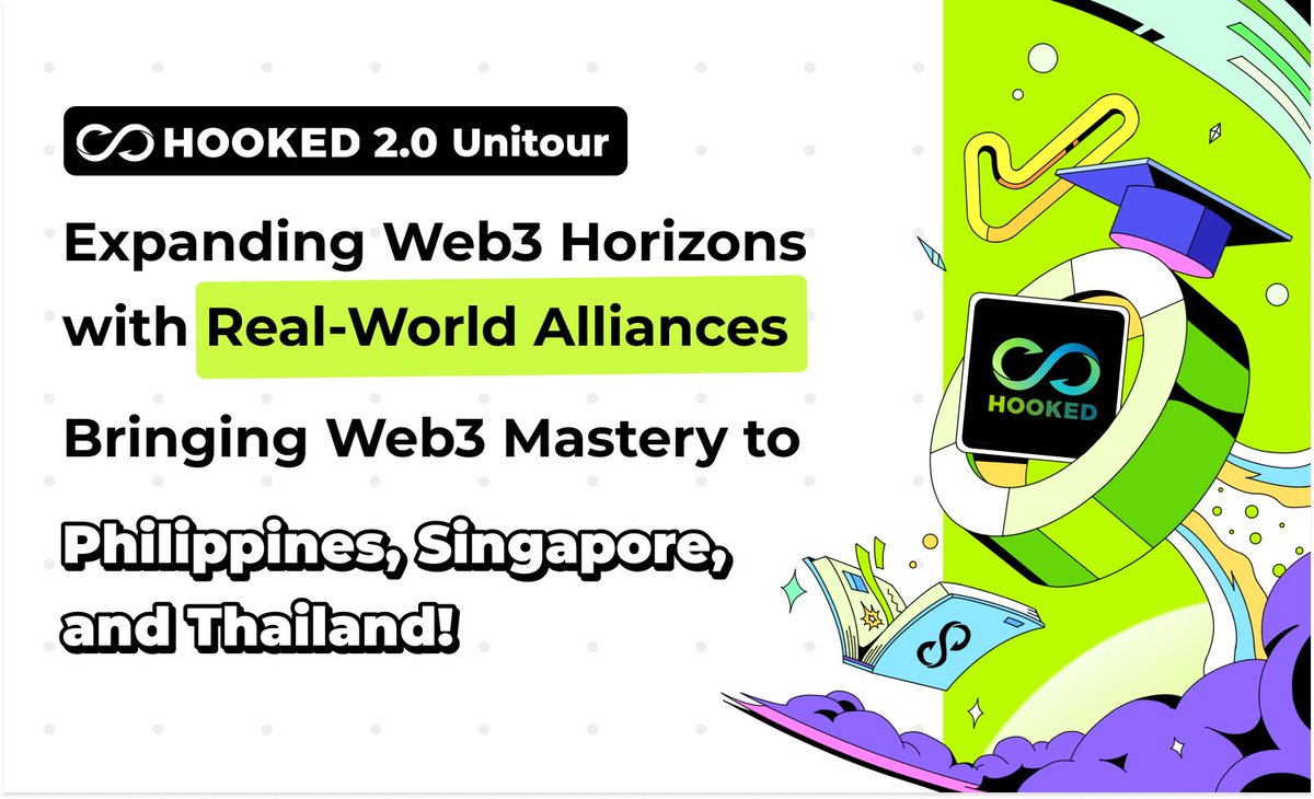 HookedProtocol's tweet photo. #NewEraofHOOKED #HookedUnitour

After our successful run in APAC, the Americas, Europe and the Middle East, we're excited to announce the next frontier of the Hooked Unitour!

This time, we're forging ahead into new Southeast Asian territories: the Philippines, Singapore, and Thailand.

🙌 These vibrant countries, with their dynamic tech communities and burgeoning digital economies, are perfect for expanding Web3 education.

Keep an eye as we collaborate with TOP universities to bring innovative Web3 social learning experiences and opportunities to these regions for new generations.