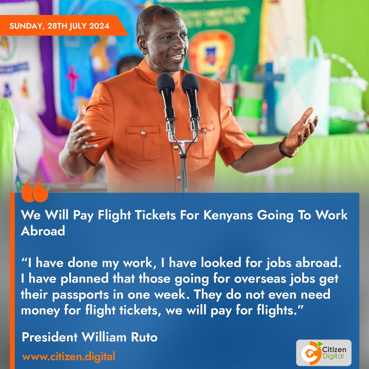 citizentvkenya's tweet photo. We will pay flight tickets for Kenyans going to work abroad – President Ruto https://t.co/HdiMXJRlc5