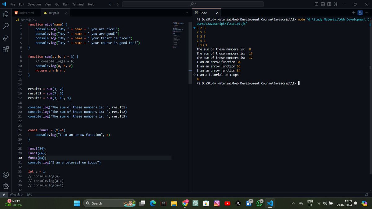Sourabh_yadv's tweet image. Hey coders! 🖥️
Day 29 of #LearningWebDev was focused on JavaScript loops and functions. I explored different types of loops, like for, while, and do-while. 
Also, I delved into functions, learning how to create reusable blocks of code that perform specific tasks.
#JavaScript