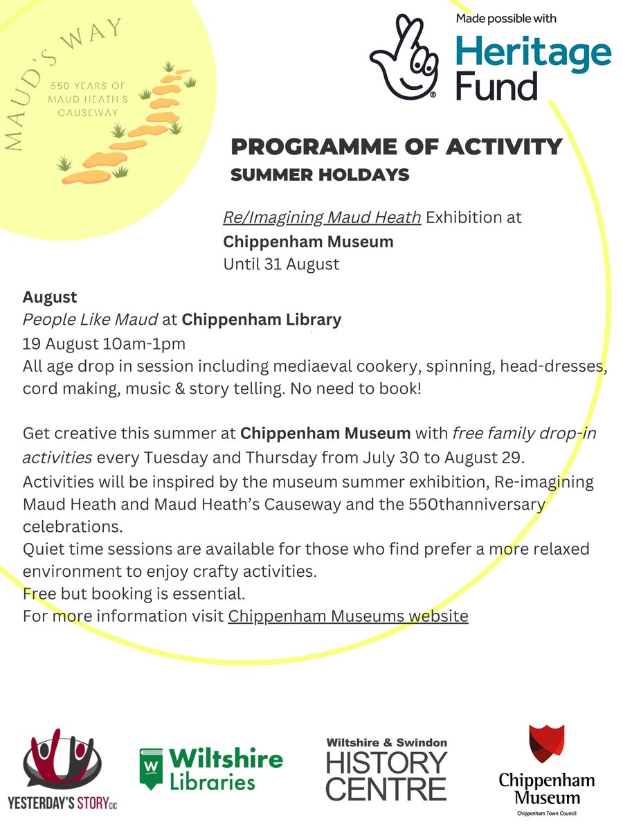 YesterdaysSt0ry's tweet photo. The summer holidays are here!

Why not visit @ChippMuseum to discover the history of Maud Heath and Maud Heath’s Causeway and on Monday 19 August you can pop in to Chippenham Library and join in with People Like Maud. https://t.co/Bdnjx8OyXr
