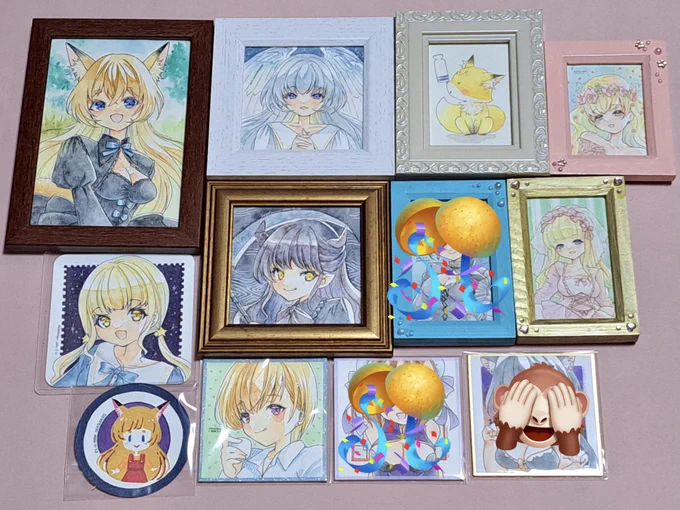 #メルメリィマーケット でご縁のなかった作品たち、BOOTHかグループ展でお迎え待機に入る原画状況はこんな感じですー一部検討中あり。 