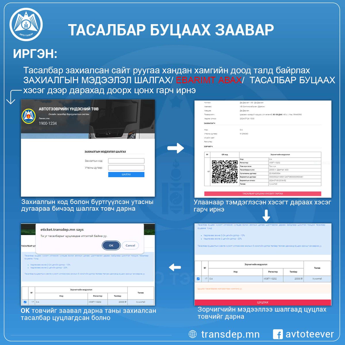 Улс, хот хоорондын зорчигч тээврийн тасалбараа дараах зааврын дагуу буцаана.