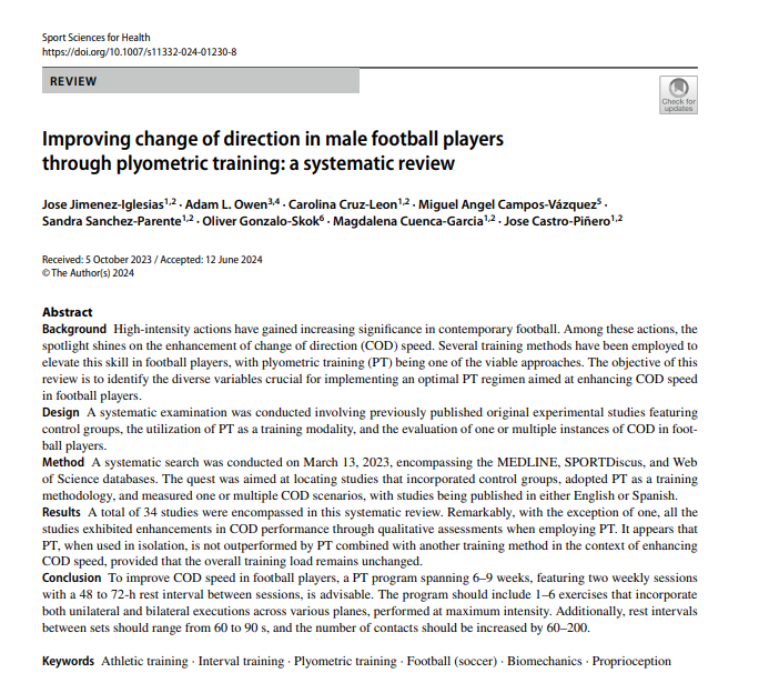 TalkinSPORTSCI's tweet photo. Improving Change of Direction in Male
Football Players Through Plyometric Training⚽️

🔬A Systematic Review⤵️

🔗https://t.co/s7hg3yMdNt

📺https://t.co/fhXDURODck

✍️@JoseJimIg et al. https://t.co/WNE0JdOLri