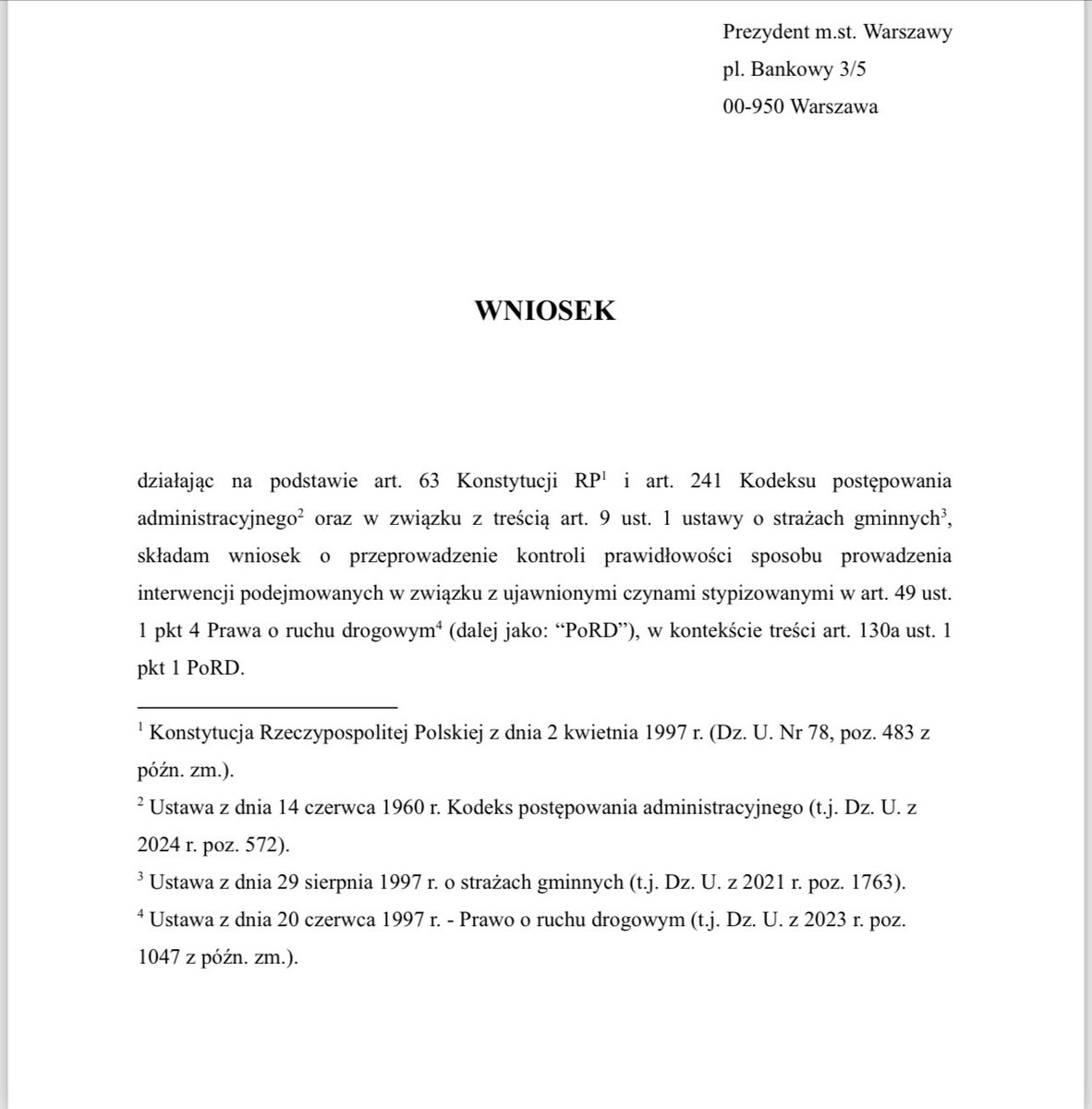📣 GARŚĆ NOWYCH INFORMACJI❗️

🔴 Złożyliśmy wniosek do Prezydenta <a href="/warszawa/">Warszawa</a> <a href="/trzaskowski_/">Rafał Trzaskowski</a> o przeprowadzenie kontroli w <a href="/SMWarszawa/">Straż Miejska m.st. Warszawy</a>, w związku z zaniechaniem odholowania podczas interwencji PÓŁ TYSIĄCA pojazdów, które zgodnie z przepisami Strażnicy mieli obowiązek usunąć❗️

👉🏻 W