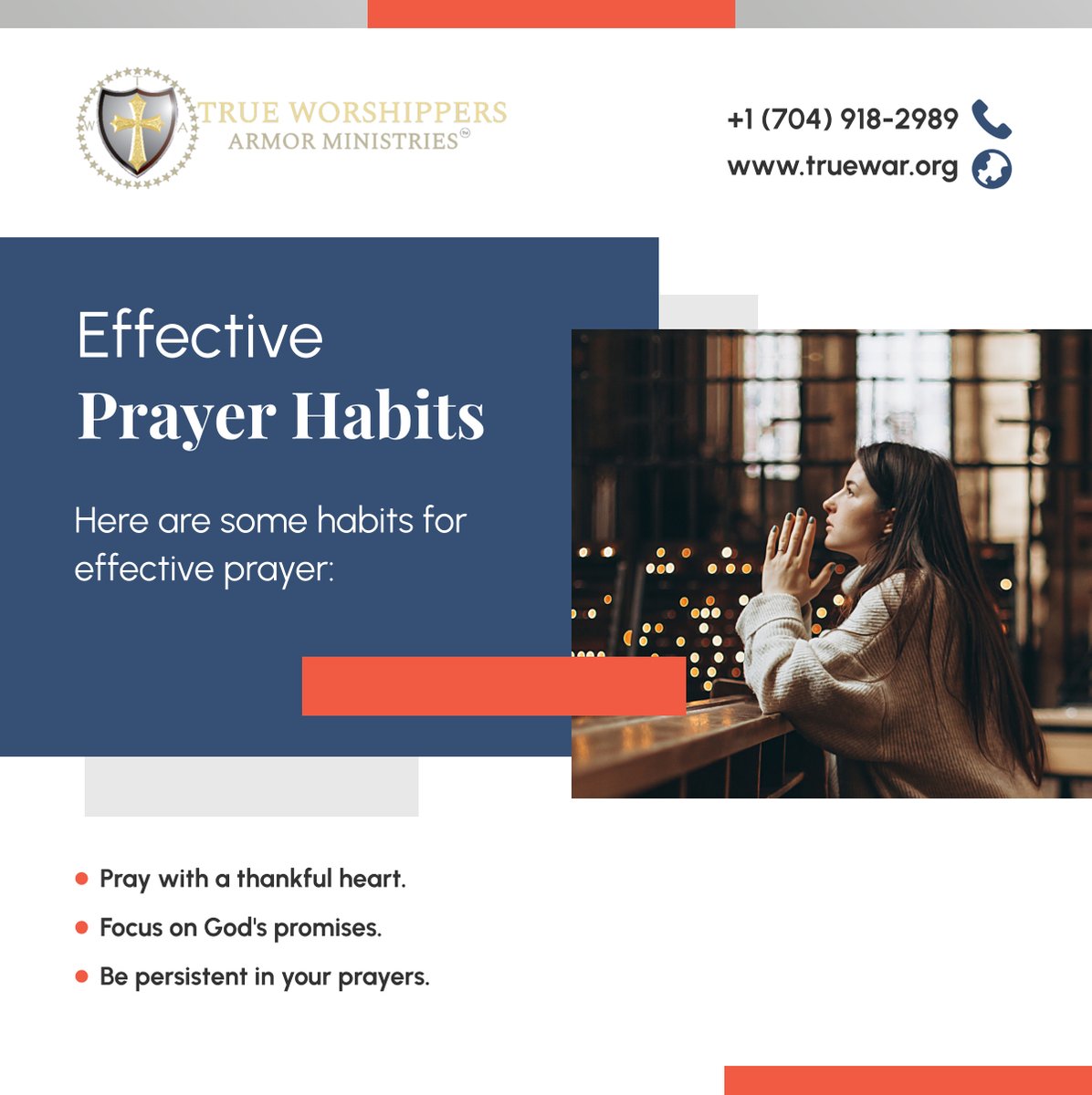 truewoarmor's tweet image. Cultivate effective prayer habits. Pray with thankfulness, focus on God's promises, and be persistent. Transform your prayer life today! 

#CharlotteNC #ReligiousOrganization #PrayerHabits