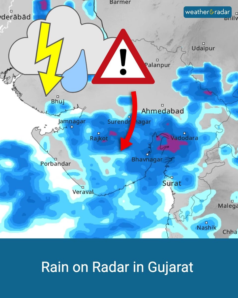 WeatherRadar_IN's tweet photo. 🌧️ Heavy rains continue to lash parts of #Gujarat today 

#Gujarat #Ahmedabad #Jamnagar #Rajkot #Surat #Rain #monsoon #Monsoon2024 #Barrish #Rainalert https://t.co/QUc7buOSZb