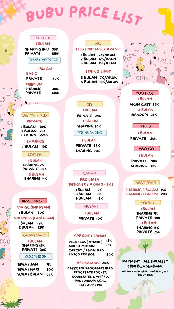 bibuduabelas's tweet photo. @burgir89 Disney hotstar
1 bulan
🐥basic
Priv : 80k
🐥premium
Sharing : 30k
Priv : 135k

Yukk kakk bisa langsung dm / wa link di bio https://t.co/igpku0fyjY