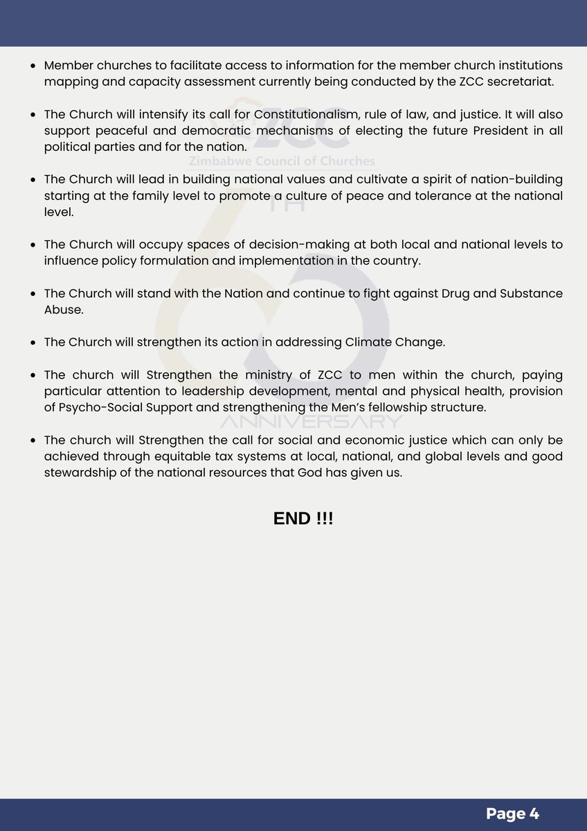 The Zimbabwe Council of Churches has issued a statement on its 47th General Assembly.