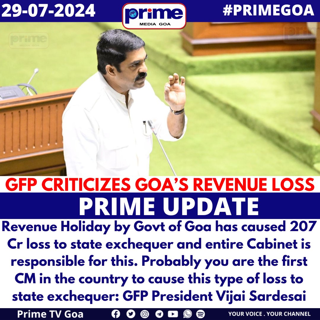 PrimeTVGoa's tweet image. GFP criticizes Goa’s revenue loss.

#reveue #criticism #exchequer #cabinet #revenueholiday