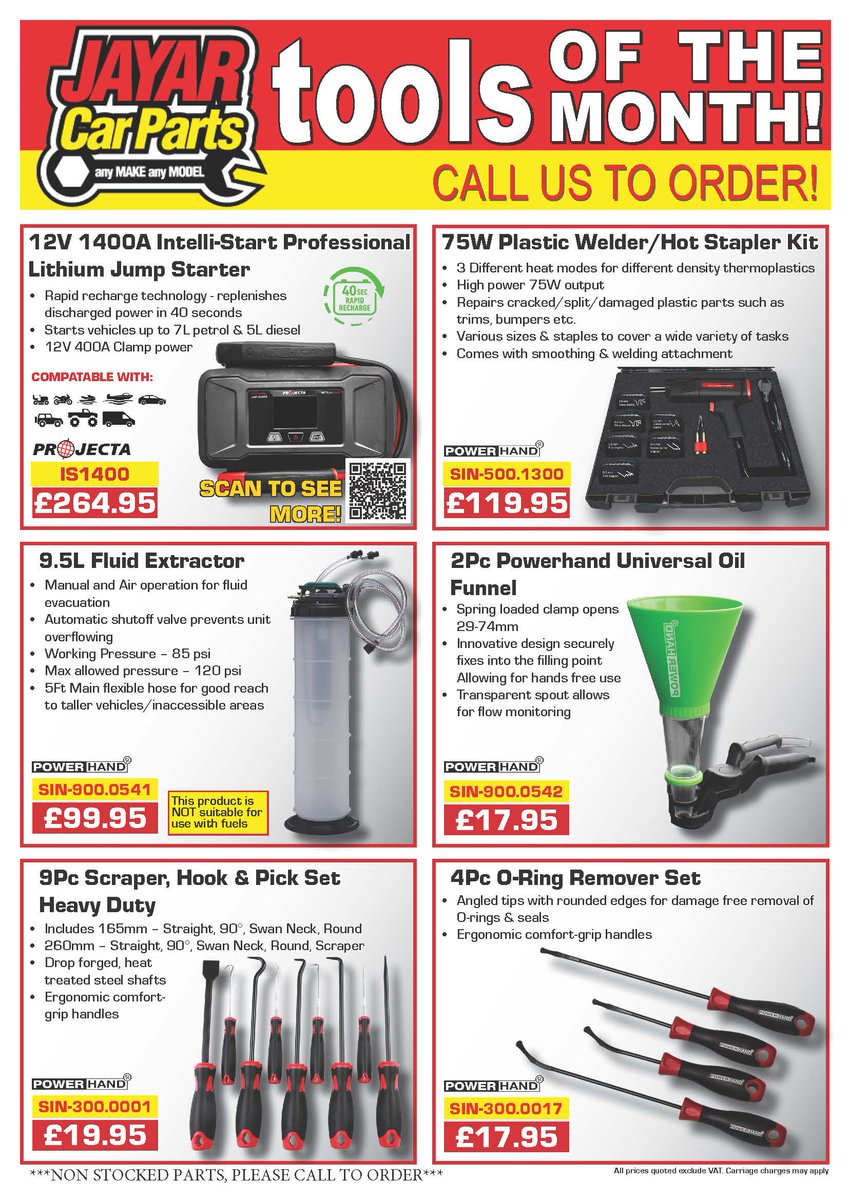JayarCarParts's tweet photo. Our MAMMOTH July Tool Offers end on Wednesday!
Don't miss out!
Contact your local Jayar to order!
Find a branch near you👉https://t.co/TeYCaSvSKF
(prices +VAT valid until 31/07/24) #tools #toolsfortrade  #discountedtools https://t.co/IAV8Zjdx61