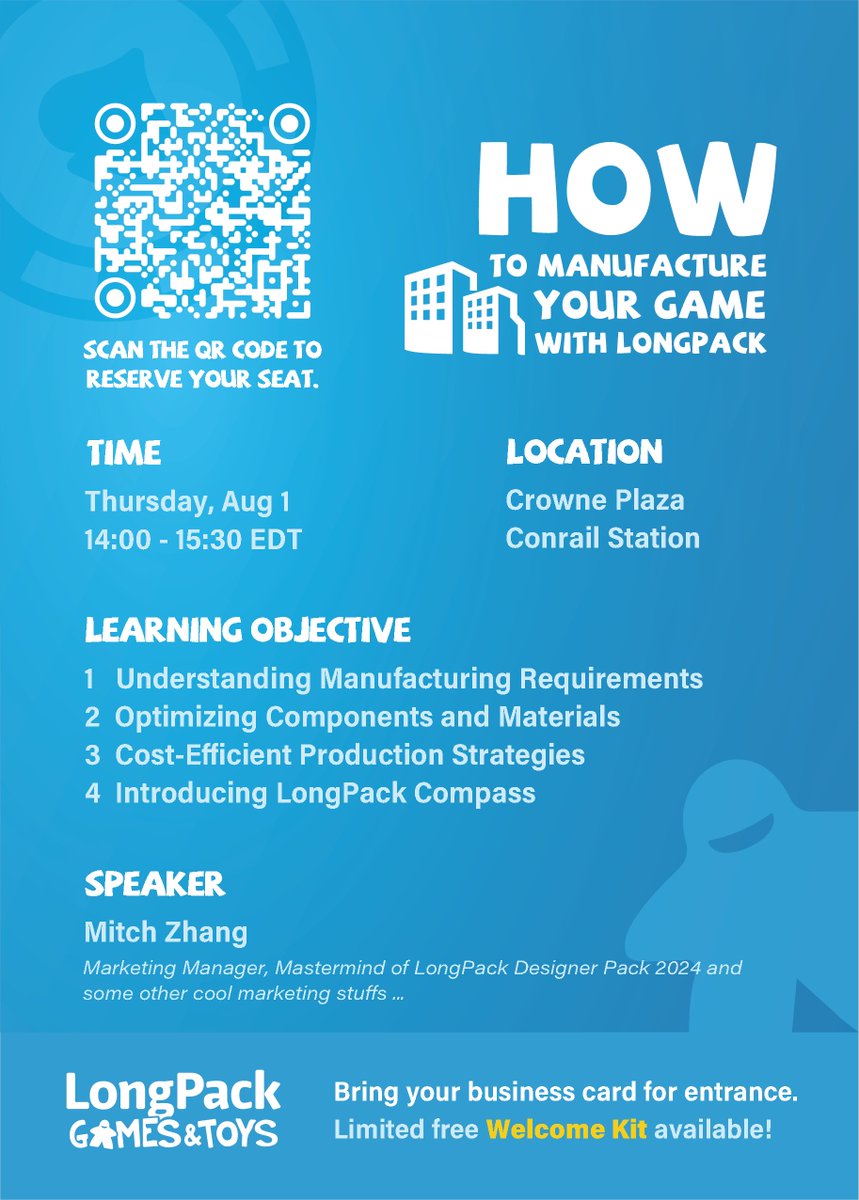 longpackgames's tweet photo. 🖍Design Your Dream Game. We’ll Build It.
🎨Are you a board game designer with a world waiting to be explored at Gen Con 2024? Join our exclusive FREE seminar on 👩🏫How to Manufacture Your Game with LongPack👨🏫https://t.co/yJ8Rmznw1V
#GenCon2024 #GenConIndy #GenConlongpack https://t.co/kBtfaNLDYu