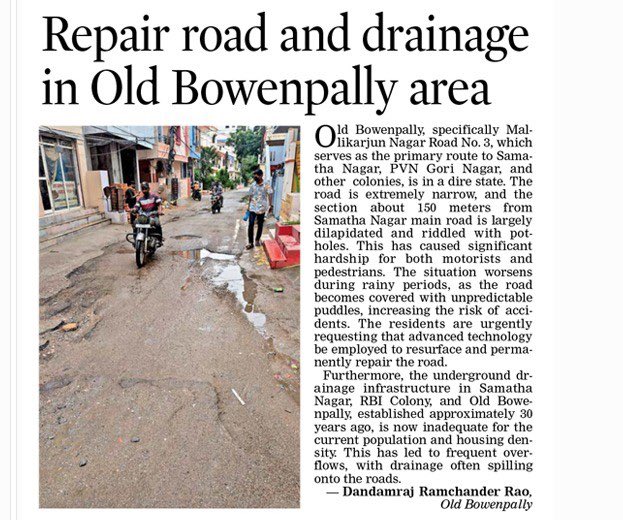 Arvind (@ae_old) on Twitter photo Dear citizen the Road restoration / bad patch work will be attended on Dry day <a href="/DeccanChronicle/">Deccan Chronicle</a> <a href="/CommissionrGHMC/">Commissioner GHMC</a> Dear citizen the Road restoration / bad patch work will be attended on Dry day <a href="/DeccanChronicle/">Deccan Chronicle</a> <a href="/CommissionrGHMC/">Commissioner GHMC</a>