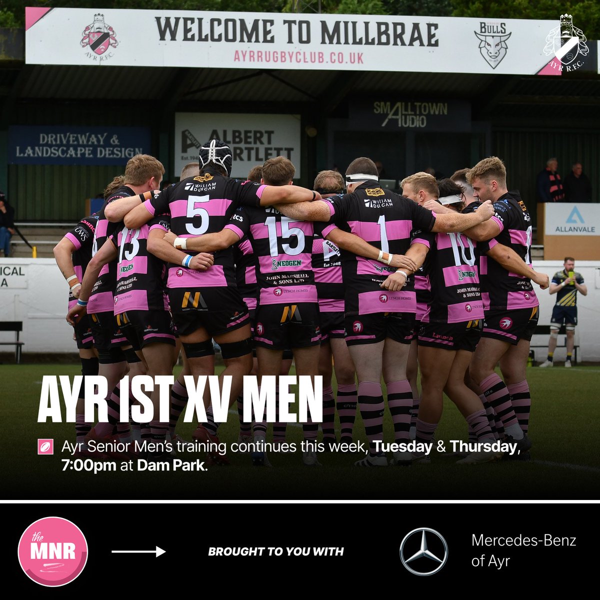 OfficialAyrRFC's tweet photo. The Monday Night Roundup | 🗒️

Start your week off by catching up on all the ongoings at the club - Brought to you with Mercedes-Benz of Ayr!

Check out all our teams below: 👇
https://t.co/au4hAaOUDa

#millbraemade | #MNR https://t.co/VFKb7Je7Gy