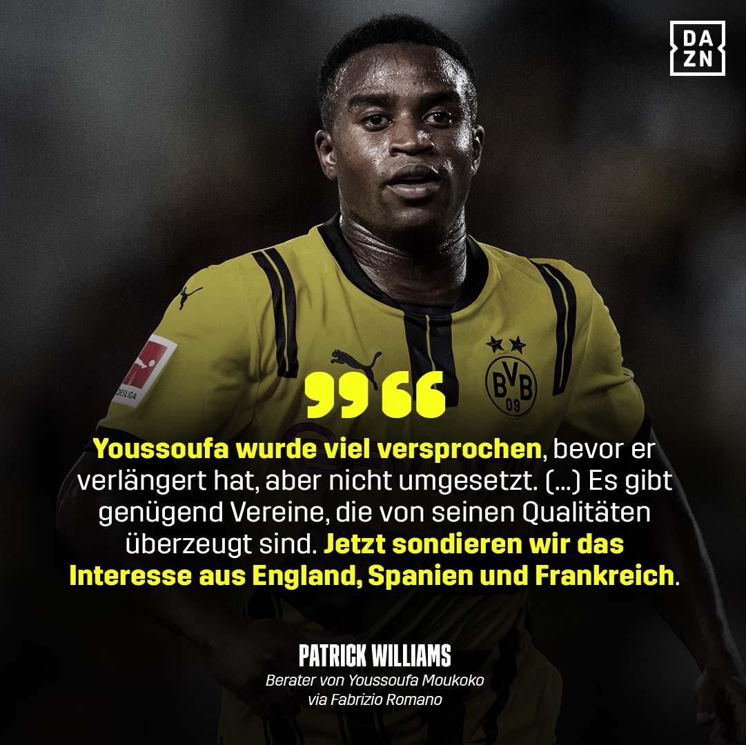 DAZN_DE's tweet photo. 🗣️ "Bei so wenig Spielzeit wird jeder wissen, dass Youssoufas Marktwert niedrig sein wird und Dortmund nicht viel erwarten kann." #Moukoko https://t.co/a4QaEuOElW
