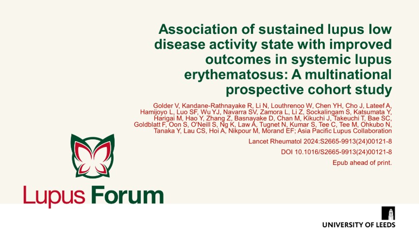 TheLupusForum's tweet photo. In a new study by Golder et al., sustained #LLDAS for over 3 months significantly reduced damage accrual and flare rates in #SLE patients.
Find out more on #LupusForum today! https://t.co/WticXQU9vw https://t.co/8WDxjf7KlW