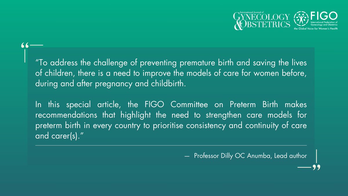 FIGOHQ's tweet photo. The FIGO Committee on Preterm Birth have released vital recommendations with @IJGOLive to tackle the global preterm birth crisis. Key highlights: continuity of care, effective interventions and context-appropriate models.  #PretermBirth

https://t.co/s0htFM8dMo https://t.co/qo7AwARZjr