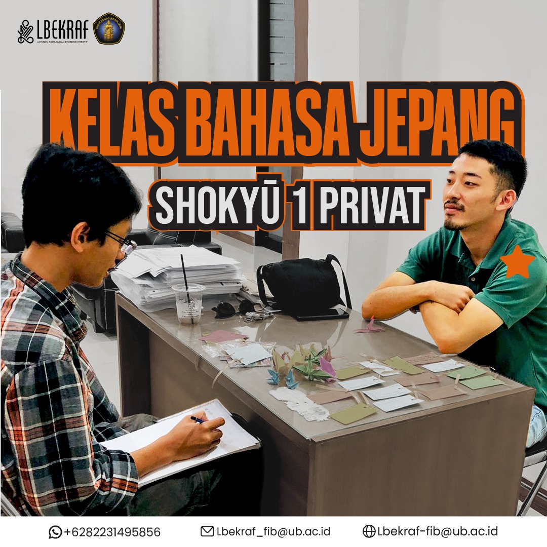 LBEKRAF's tweet photo. Telah berlangsung kelas bahasa Jepang bersama native speaker. Kelas ini bertujuan untuk memperkaya wawasan budaya Jepang langsung dari ahlinya. 

Layanan Bahasa dan Ekonomi Kreatif (LBEKRAF)
Gedung A FIB UB lantai 1 
WhatsApp (082231495856)
Ibekraf_fib@ub.ac.id https://t.co/zjiVoSQdG4