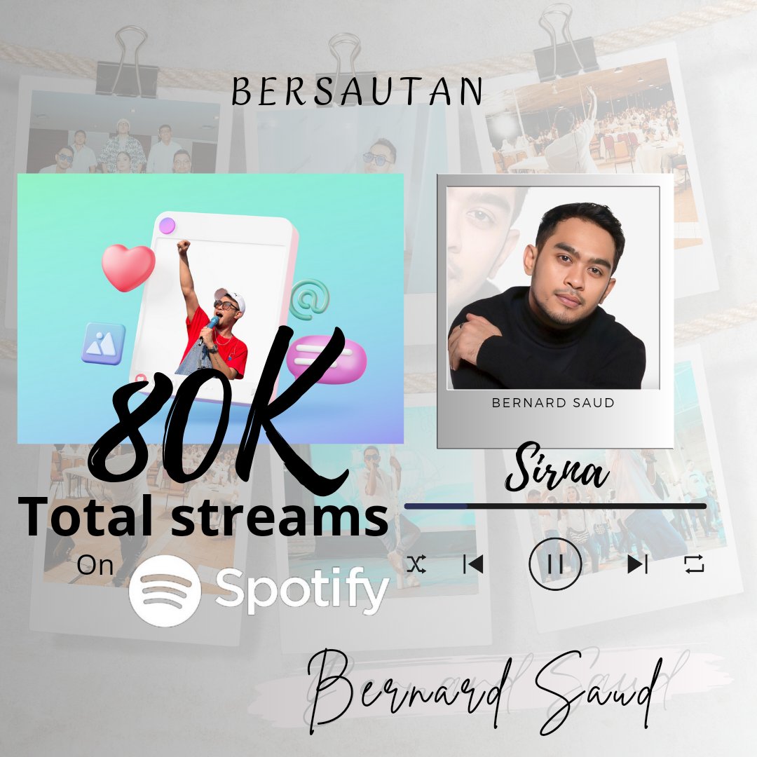 My_J96's tweet photo. Congrats for 80K total streams "Sirna".💙🥀
Terimakasih udah mau melangkah sejauh ini!
Terimakasih untuk temen² semua yang udah streaming lagu Abang!
#bernardsaud #sirna #bersautan https://t.co/BtzoT6D3HQ