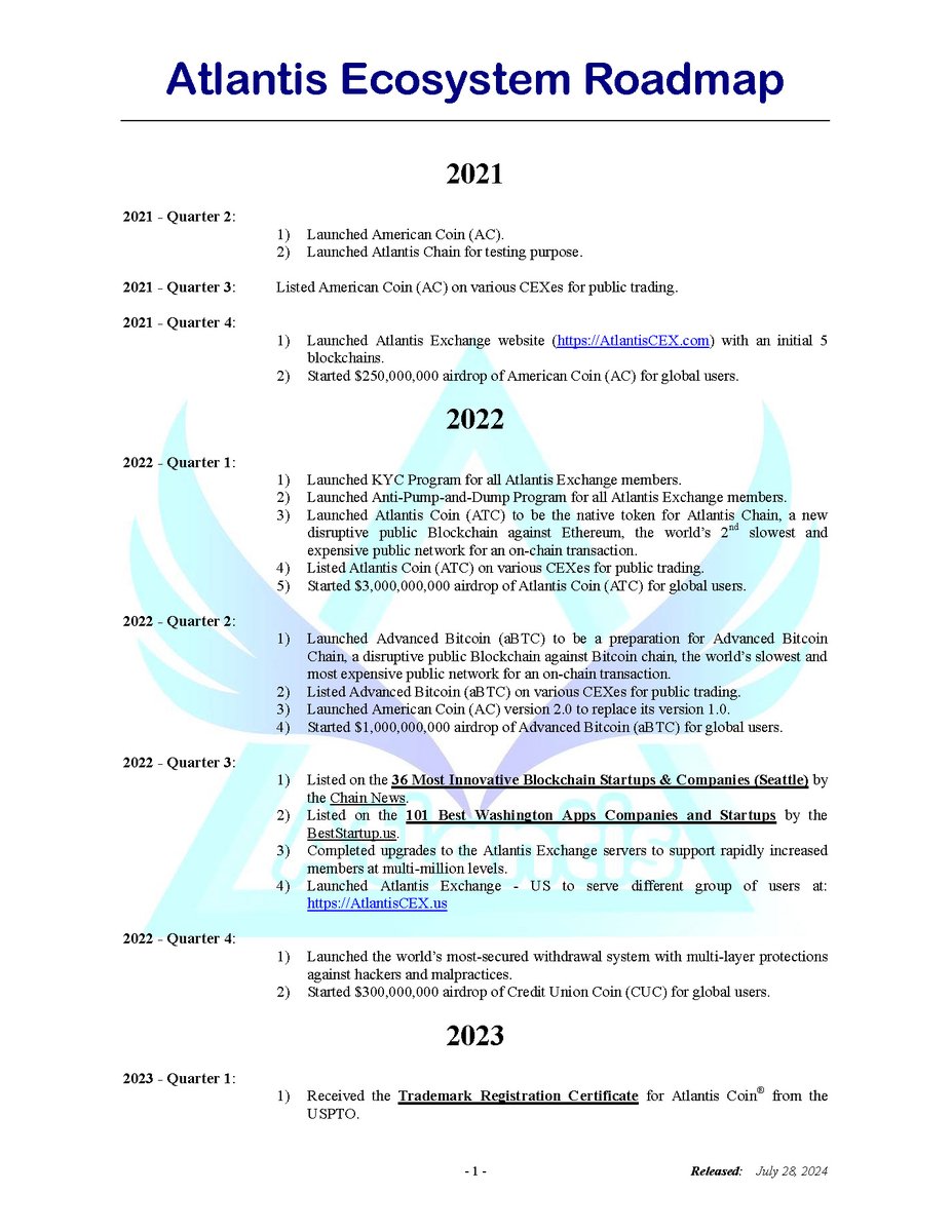 📣 Atlantis Roadmap Released 💥🔥🚀 We are excited to unveil the latest  update to the Atlantis Roadmap at: https://t.co/eX0j2osLQP 🌟 We proudly  announce that all milestones up to Quarter 2, 2024 have