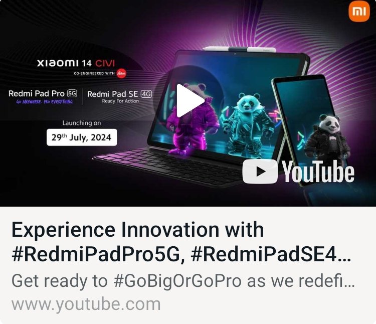 Atulbazaar's tweet image. Redmi Pad Pro 5G #GoanywhereProanything, Redmi Pad SE, #AlwaysinAction and the Xiaomi 14 CIVI limited #Panda edition Launching today, July 29th, at 12 PM. #RedmiPadSE
Catch the live stream here: youtube.com/live/Xc0SQK2f2…