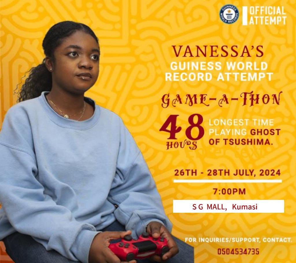 GHABSA_KNUST's tweet photo. Guinness world Record Gaming attempt ongoing live at SG Mall, Kumasi
54 hours and counting ๐
Letโs all come around and support our Girl
#GoVanessa #gaming
#ghostoftsushima #GWR #sheldon #kalyjay #codemicky https://t.co/lhtftPvak9