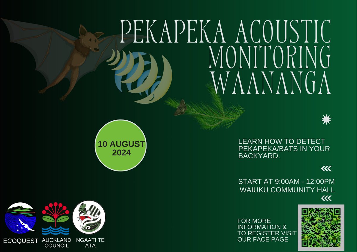 NZBatman's tweet photo. Do you live in Franklin? Do you think you have Pekapeka in your backyard? Would you like to learn how you can detect bats in your backyard? If the answer for all these questions in 'Yes', then we have an event for you!
Register here https://t.co/jXCtxBTMSE #nzbats #teampekapeka https://t.co/o4cLFeN4X7