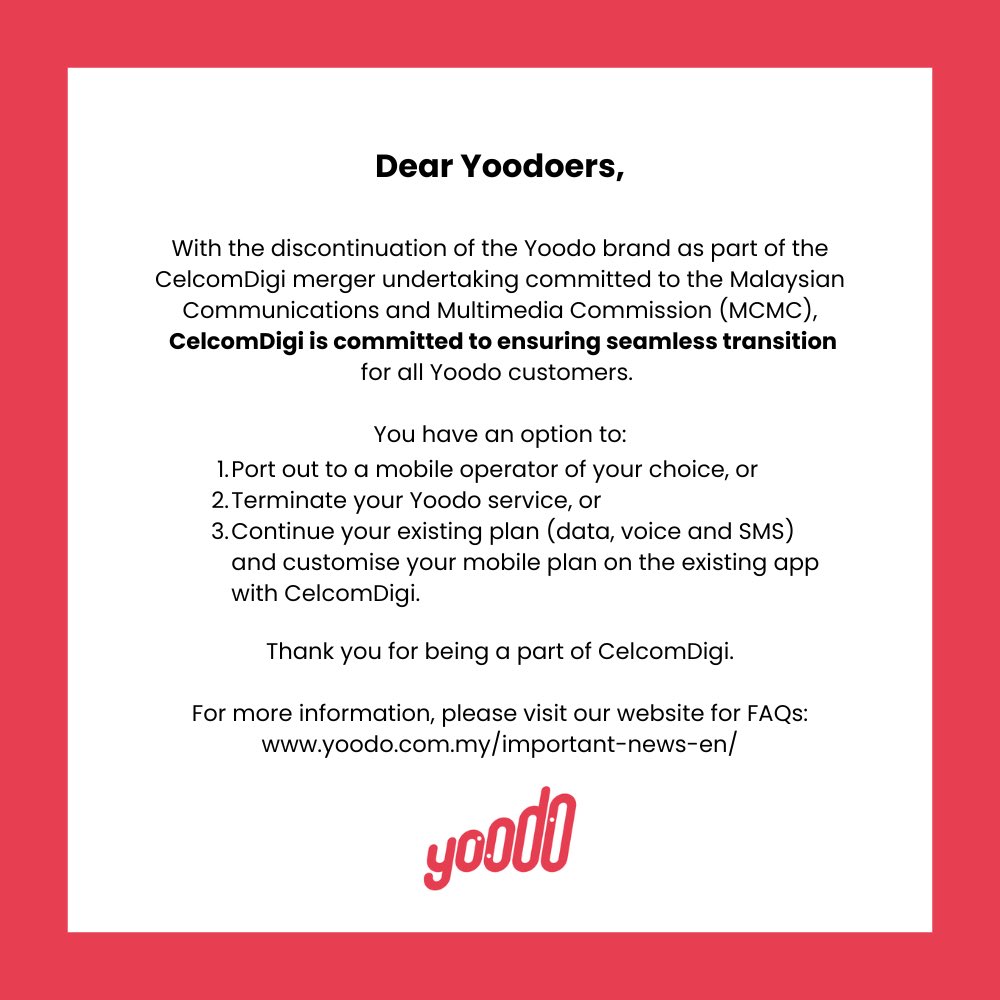 Here’s the latest update on Yoodo Brand and Services.

#yoodo #yoodoyou
