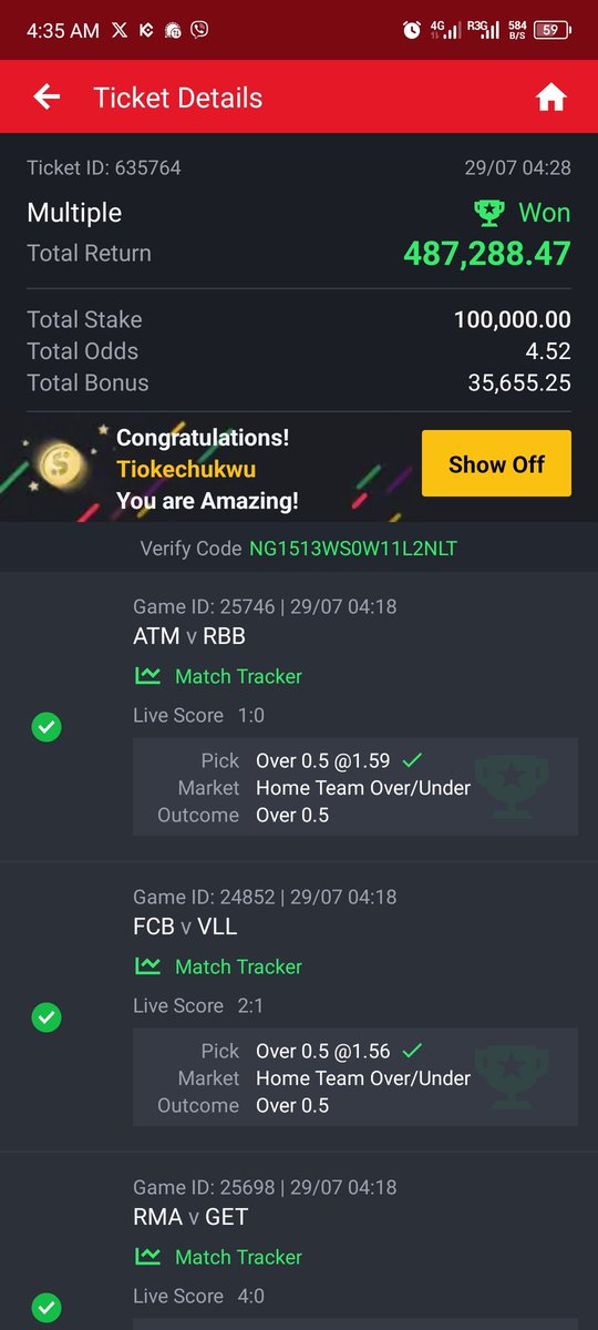 CentOddsTips's tweet image. 21+ Odds won! ✅👺
1.3Million Won! ✅👺
Giveaway time!!! 👺
Join our WhatsApp channel here: whatsapp.com/channel/0029Va… 
 Repost and follow 👣