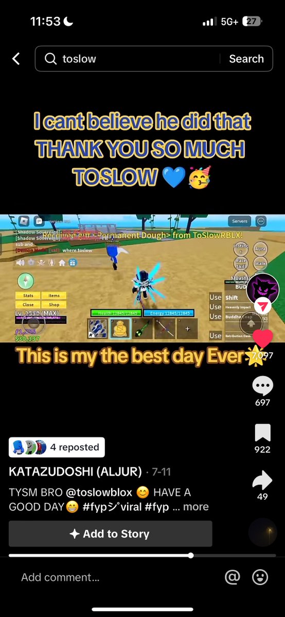 ToSlowRBLX's tweet image. I just looked at my TikTok Reposts.

If I could give you guys advice, it's to make at least 1 person a little bit happier, every day. Not only will you be happier, you'll also be leaving an impact!

Do you want to leave behind positivity or negativity? It's your choice!