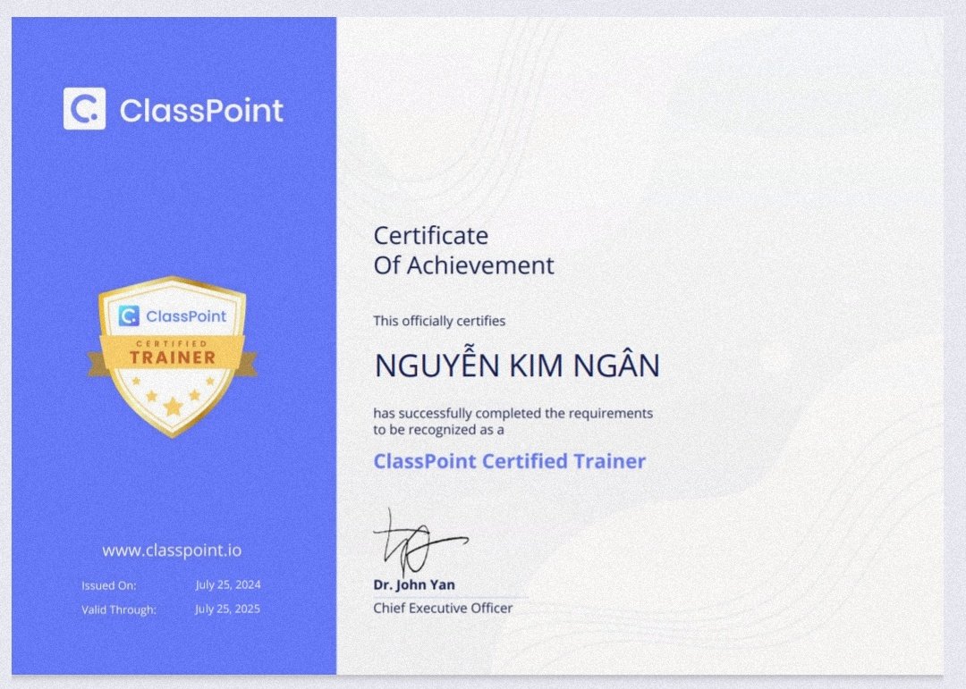 iamnkimngan3883's tweet photo. 👥 Officially joining the Trainer team of ClassPoint! 🎉🥳
🫶 Kim Ngân is excited to accompany teachers on this journey. For the new school year 2024-2025, let's shine together and create amazing things! ✨
Thank you so much @ClassPointIo
#ClassPoint #Trainer #NewSchoolYear2024 https://t.co/HyD91ZmabS