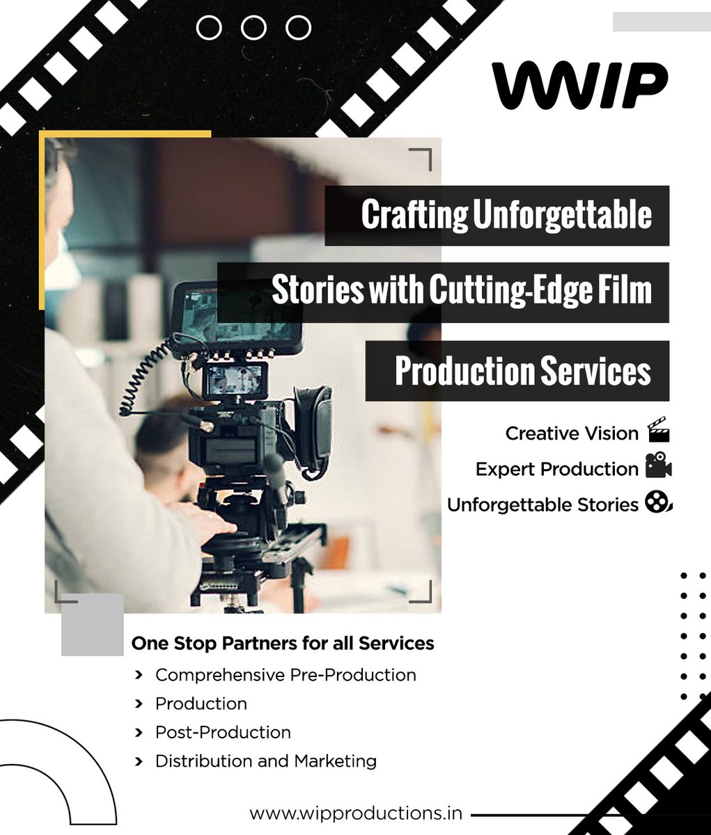 WipProductions's tweet photo. WIPP is a leading Movie Production House In India that offers all kinds of film fixing services and production work. 

Email Us - info@wipproductions.in
Website - https://t.co/FOV1WmO1RQ

#FilmProduction #TVCreatives #BrandedContent #MusicVideoMagic #CorporateVideography https://t.co/DtjWWmmprC