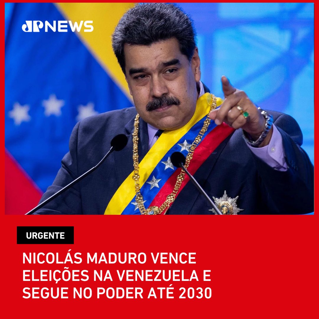 JovemPanNews's tweet photo. Nicolás Maduro foi reeleito pela terceira vez e vai comandar a Venezuela por mais seis anos após as eleições realizadas neste domingo (28). Apesar do resultado, a comunidade internacional acusa o líder venezuelano de desrespeitar direitos políticos e de perseguir opositores.

Maduro disputava o comando da Venezuela com o ex-diplomata Edmundo González Urrutia, que obteve forte apoio da população após o bloqueio da candidatura de María Corina Machado e da historiadora Corina Yoris.

📺 Confira na JP News e Panflix
📌 Siga o nosso perfil @jovempannews

#JovemPanNews #Venezuela #NicolásMaduro #Eleições #Mundo